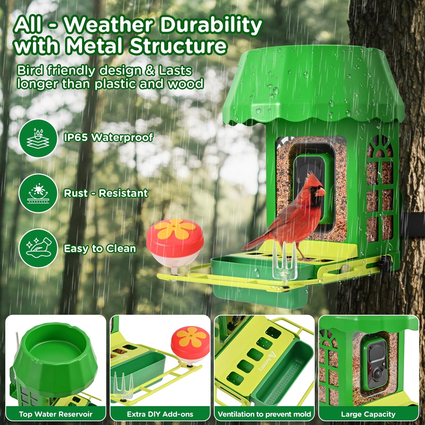 Avinory Metal Smart Bird Feeder With 2.5K HD Camera