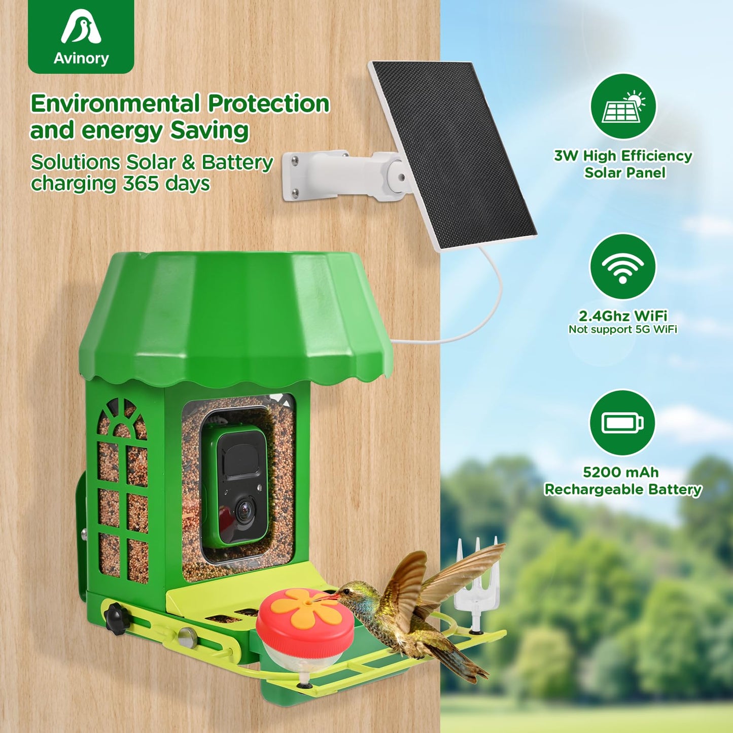 Avinory Metal Smart Bird Feeder With 2.5K HD Camera